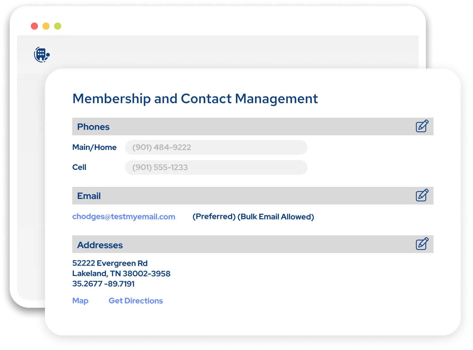 Dashboard showing Membership and Contact Management